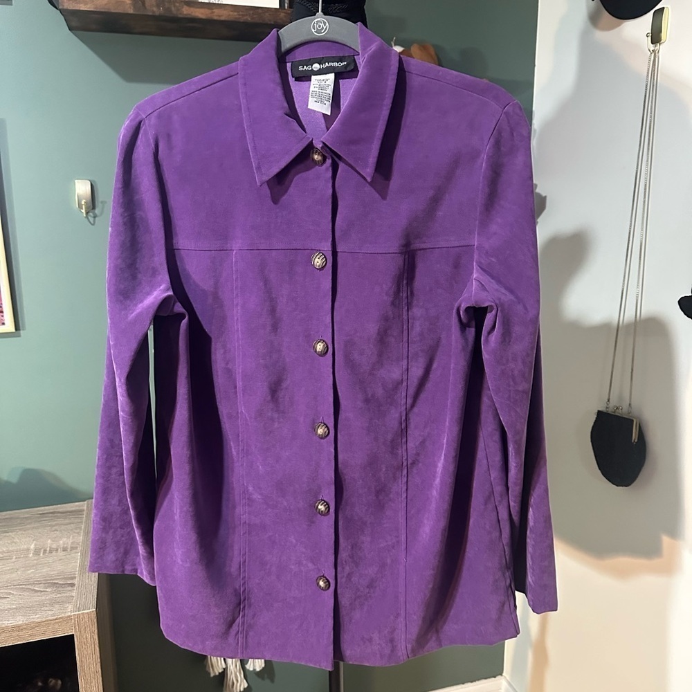 Sag Harbor Deep Purple Button Up Shirt Size 8